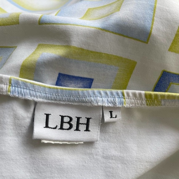 LBH Skirt Womens L White Green Blue Geometric Mini Retro Summer Party Festival - Picture 6 of 6